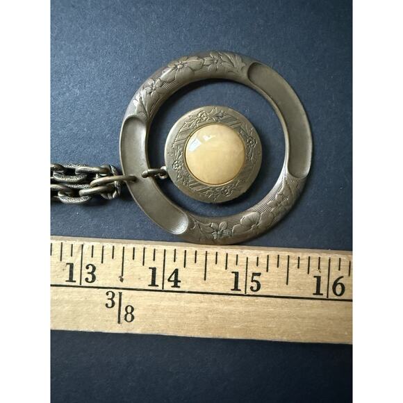 Jan Michael Necklace Bronze Tone Pendant Chain Locket Festival 28” Art To Wear - Picture 8 of 8